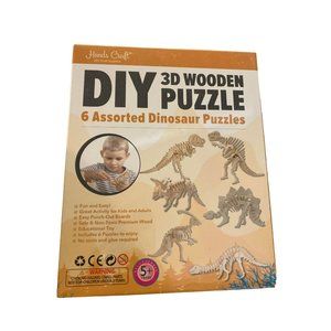 NEW 6 assorted DIY wooden puzzle Dinosaurs unfinished